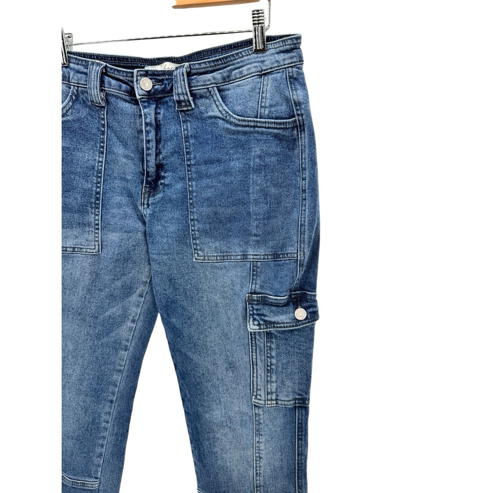 KanCan High Rise Utility Straight Cargo Pants Jeans Size 9/28 Stretch Pockets - Picture 2 of 7